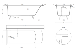 Ванна из искусственного камня Salini Cascata S-Sense 104113G 170x75см белый глянцевый